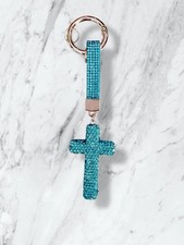 Blue Rhinestone Cross Keychain, Bling Bag Charm, Purse Charm