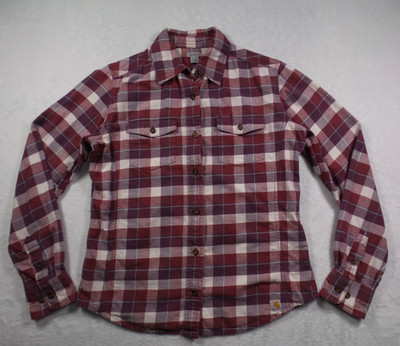 Carhartt Top Womens Size Small 4/6 Red Plaid Hamilton Flex Flannel Button Up