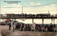 Old Orchard Beach Maine Auto Races Postcard Tichnor Bros Antique Early Cars View
