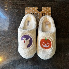 Born slippers slip on Fuzzy Ghost Pumpkin Rubber Bottom 5-8 S/M Foam Comfy