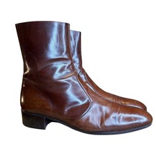 Vintage Christian Dior Monsieur Men's Brown Leather Side Zip Ankle Boots Sz 9.5