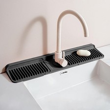 Longer Silicone Faucet Mat for Kitchen Sink Button Style 23" x 5.5", Black