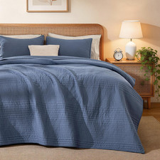 Lightweight Queen Size Cotton Quilt Set with 2 Pillow Shams - Bluish Grey