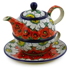 Polish Pottery Tea Set for One 22 oz Ceramika Artystyczna UNIKAT