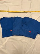 Dickies Scrub Top Lot of 3 Blue V-Neck Short Sleeve Size Small See Measurements