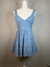 Forever 21 Mini Dress Size Medium Light Blue Eyelet Summer Dress Romantic NEW