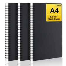 Blank Spiral Notebook, A4 3 Packs 8.5"x 11" Hardcover Blank Kraft Sketch Note...
