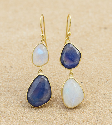 Anthropologie Luna Moonstone & Tanzanite Earrings 2 '' 14K Vermeil | Roost Stock