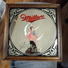 VINTAGE MILLER HIGH LIFE Girl on the Moon WITCH BEER MIRROR BAR SIGN 1980