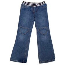 MINI BODEN Heart Patch Denim Jeans Size 9 Dark Wash Stripe Elastic Waist Pull On