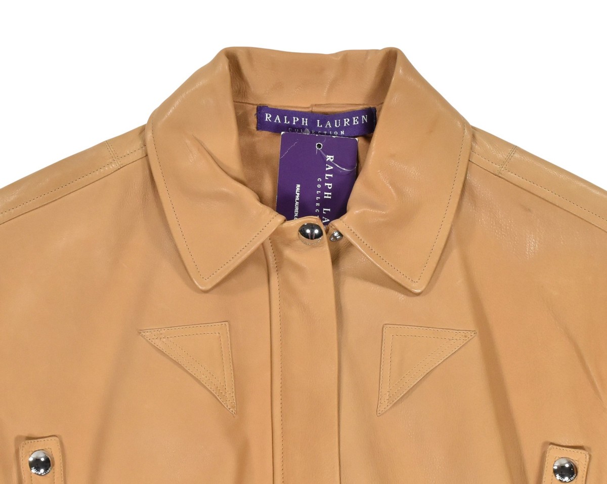 Ralph Lauren Purple Label Collection Tan Leather Bomber Jacket New