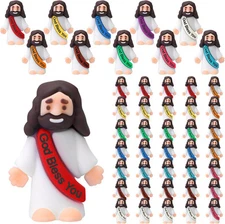Bememo 50 Pcs Little Jesus Figurines God Bless You Small Rubber Multicolor 