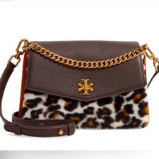 NWT Tory  Burch Kira leopard print Shearling Bag, genuine suede  leather  combo