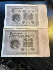 GERMANY Reichsbank 100000 Mark 1923 Lot Of 2 CONSECUTIVE Q SERIES NUMBERS NICE!!