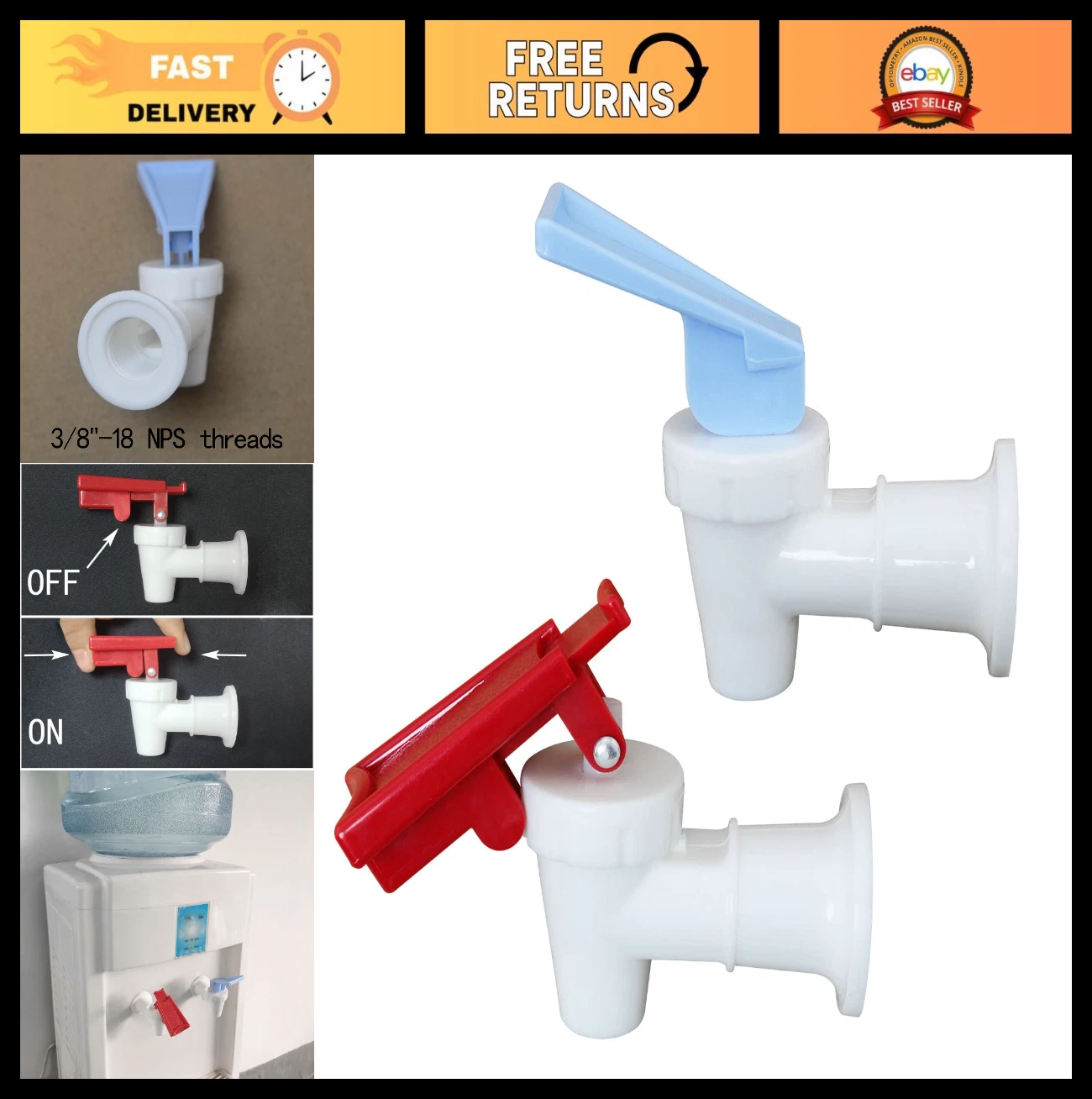Reusable Water Cooler Faucet Spigots 2PCS Leak Proof Beverage Tap Red & Blue