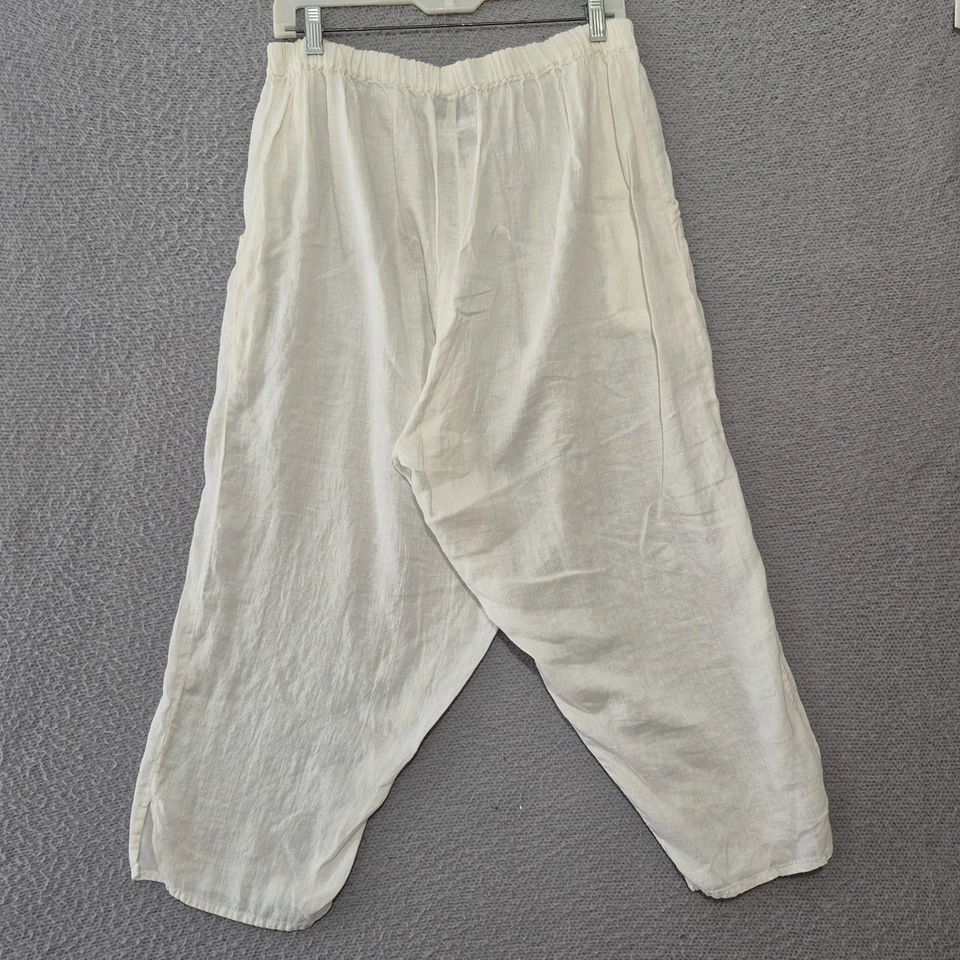 Flax Women's Elastic Waist Pull On 100% Linen White Wide Leg Pants Large - Image 4 of 4