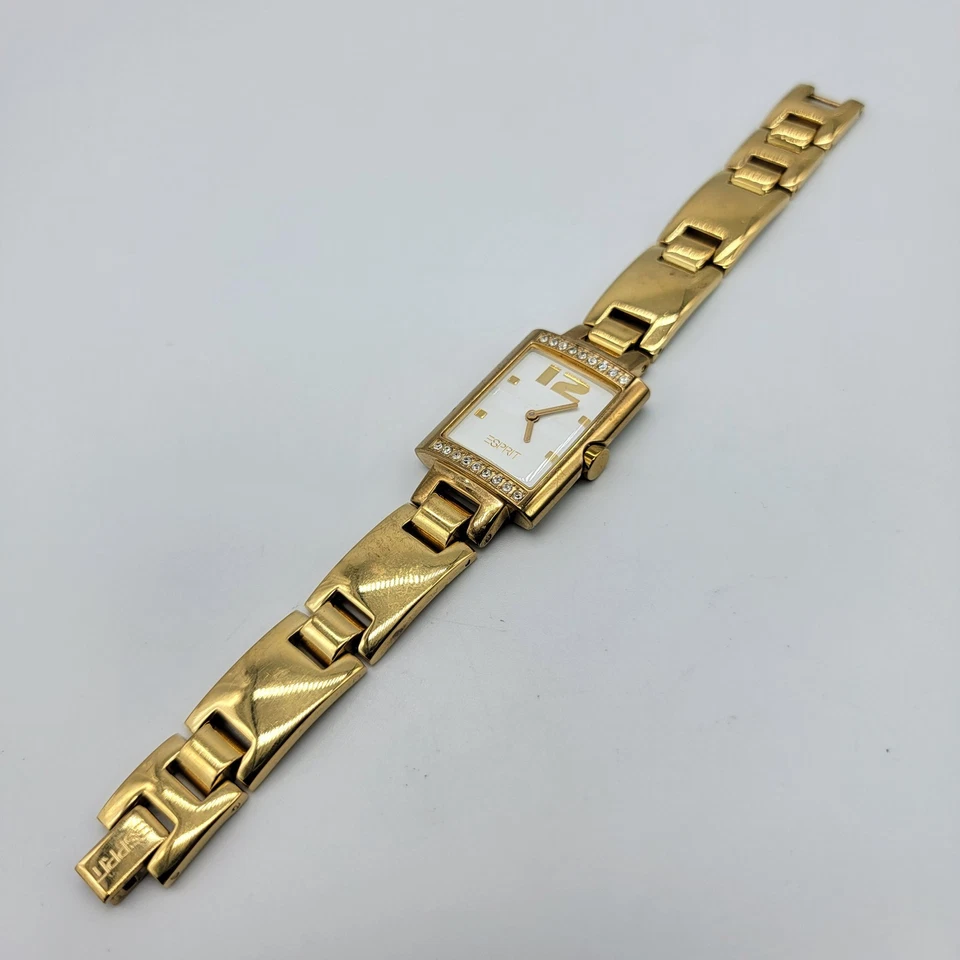Reloj Esprit Mujer 22mm Esfera Rectangular Clásico Elegante Tono Dorado Banda 6.5", Funciona Foto 2 de 4