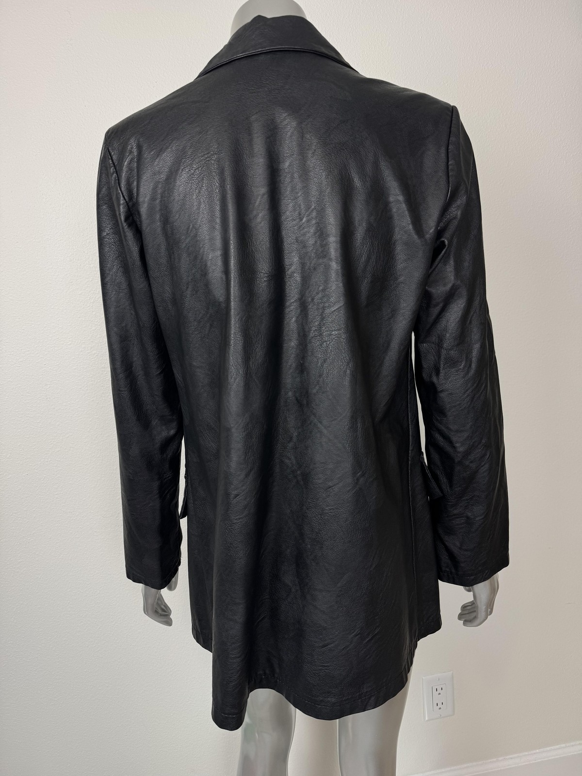 Nasty Gal Blazer Jacket Womens Small Black Faux Leather Longline Italy image 4
