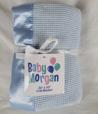 Baby Morgan Thermal Waffle Weave Blanket Nylon Satin Trim 36x50" Crib Blue