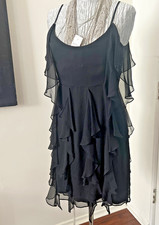 New BARNEYS NEW YORK CO OP BLACK RUFFLE 100% SILK DRESS SZ 8