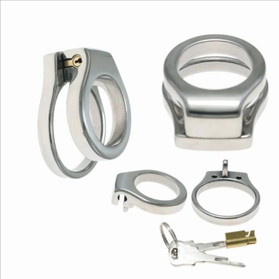 Stainless Steel Chastity Cage Device Lock Flat Sissy Male Abstinence Restraint 