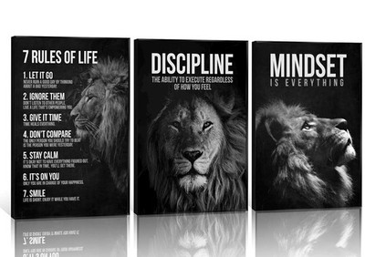 3 Pcs Lion Inspirational Quotes Wall Art 7 Rules of Life Poster Wall Decor Pi...