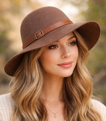 Hat Attack Brown Wool Felt Hat Women's Size 7 Fedora Crusher Packable Brown