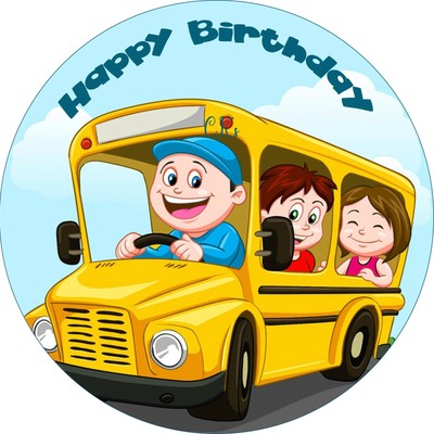 Wheels On The Bus 7 Inch Edible Image Birthday Cake Cupcake Toppers Party Ebay