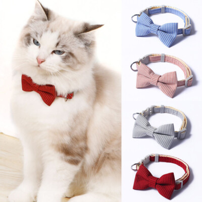 Adjustable Pet Checkered Bow Collar Cute Plaid Collar Pet Accessor For Dog Cat