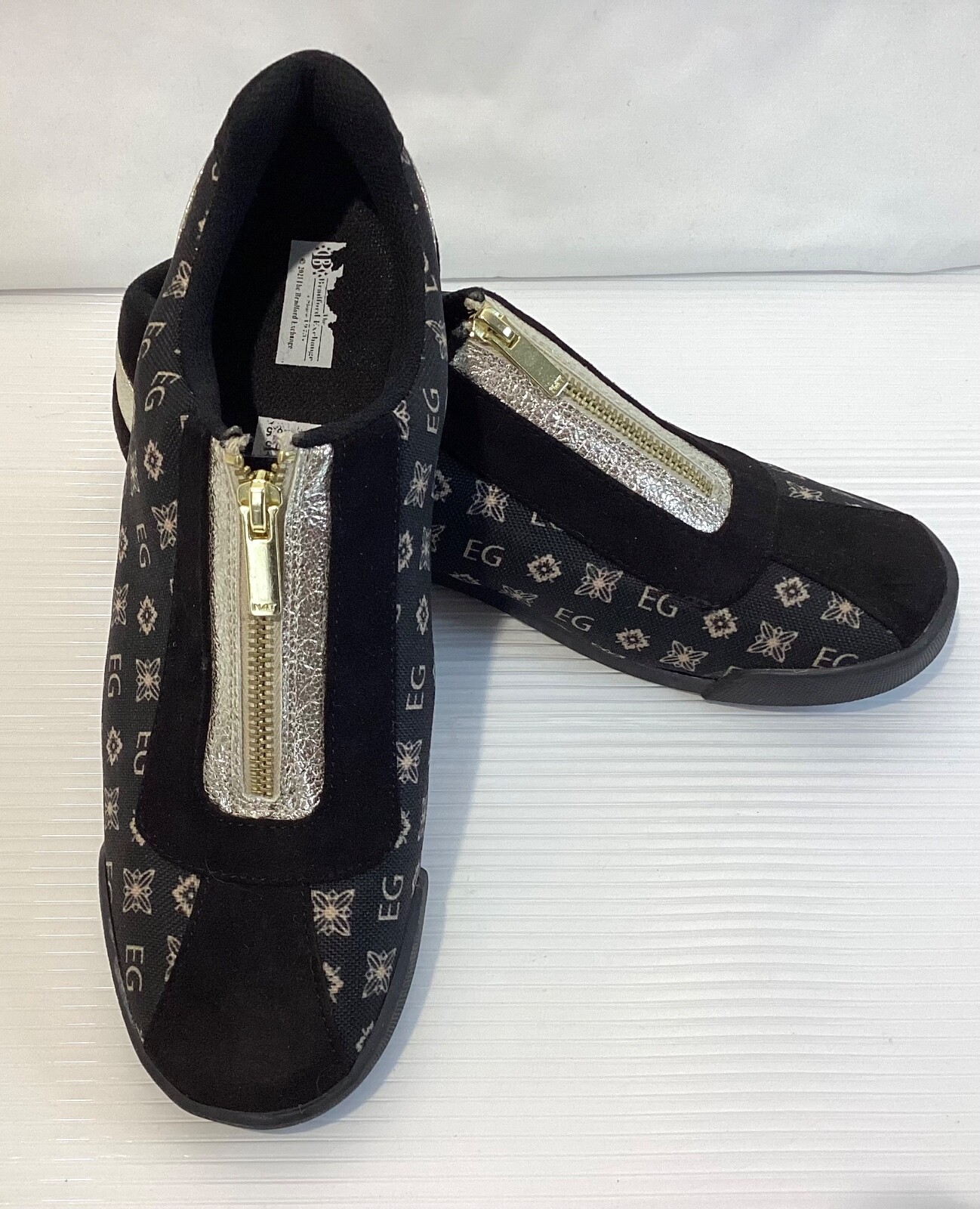 PANTOFOLA D’ORO Pantofole donna Bradford Exchange taglia 9 colore nero con cerniera tono oro