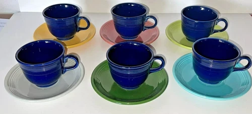 Fiesta Fiestaware Lot Of 6 Tea Cups & Saucers Mixed