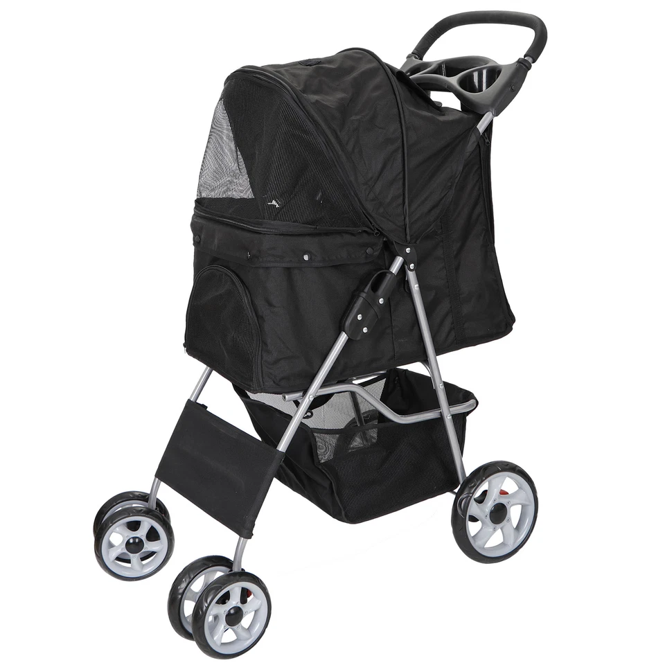 Folding Dog Stroller Travel Carrier Small Medium Cat Pet with Safe Cup Holder - Image 2 of 4