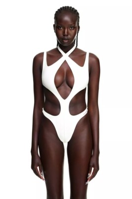 水着・ラッシュガード  Mugler swimwear MUGLER X H&M SEXY WHITE CUT OUT SWIMSUIT UK 22 EU 50 US 18 VERY