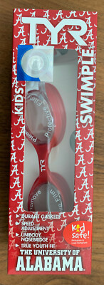 TYR Kids Youth Swim Goggles Red White ALABAMA UNIVERSITY CRIMSON TIDE NCAA New