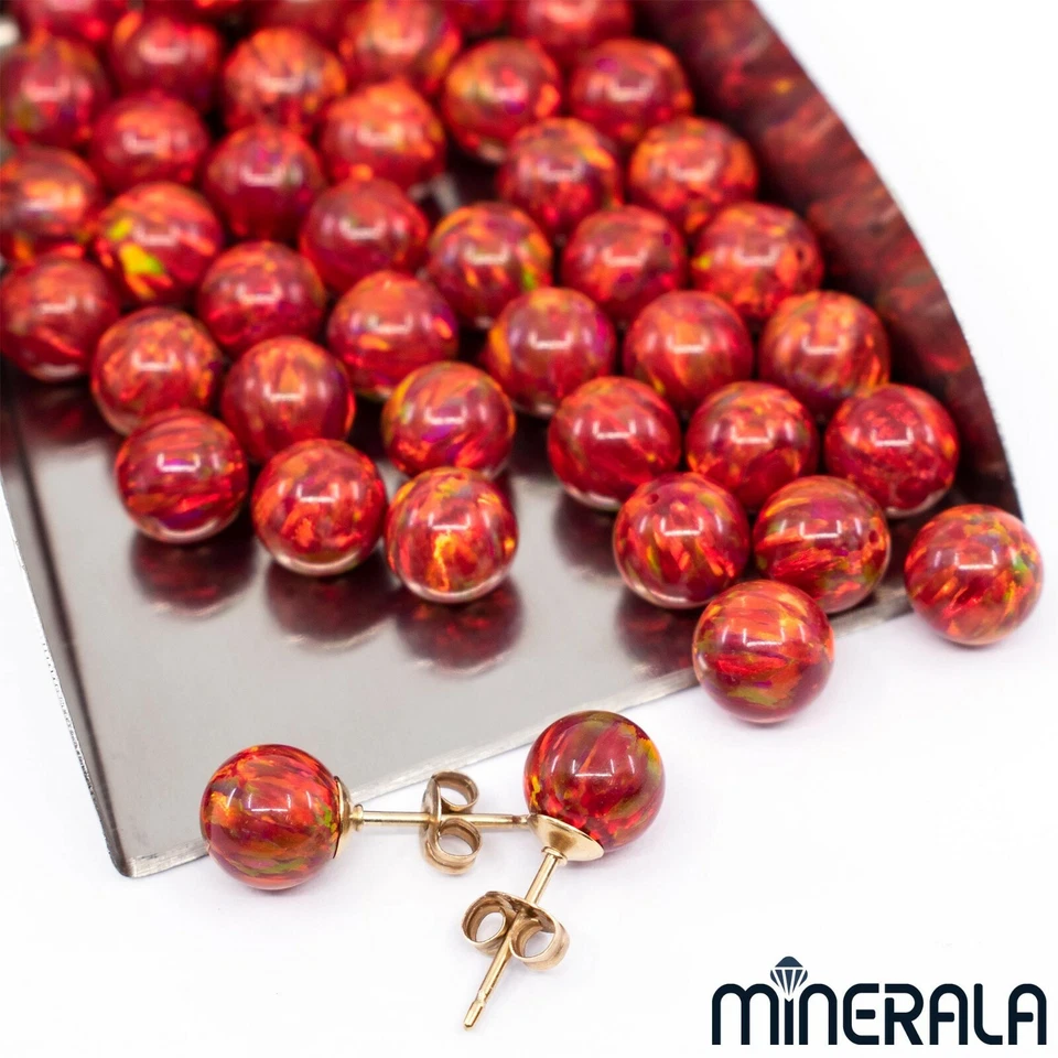 [WHOLESALE] HALF DRILLED RED SYNTHETIC LAB CREATED OPAL LOOSE ROUND BALL WP02726 - Image 3 of 4