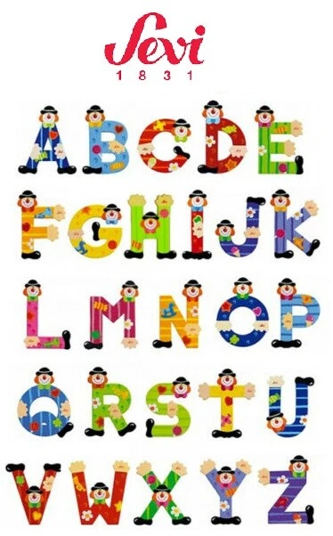 Lettere in Legno Sevi – Alfabeto Colorato Clown – Decora camera -nuovo-Italia