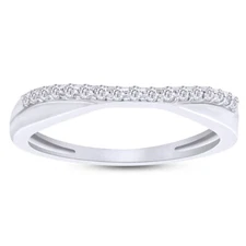 Twist Contour Wedding Band Ring 14K Solid Gold Round Cut Cubic Zirconia