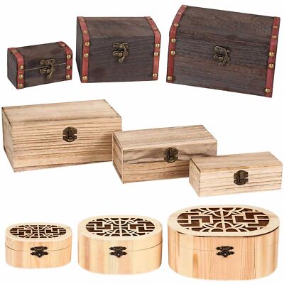 3er Set Mini Schatztruhen aus dunklem Holz - Aufbewahrung Geschenkbox verziert Handarbeit