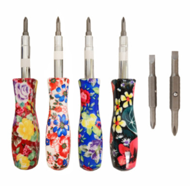 1pc 6-in-1 Floral Reversible Screwdriver Phillips Slotted Nut Driver 1/4'' 5/16''