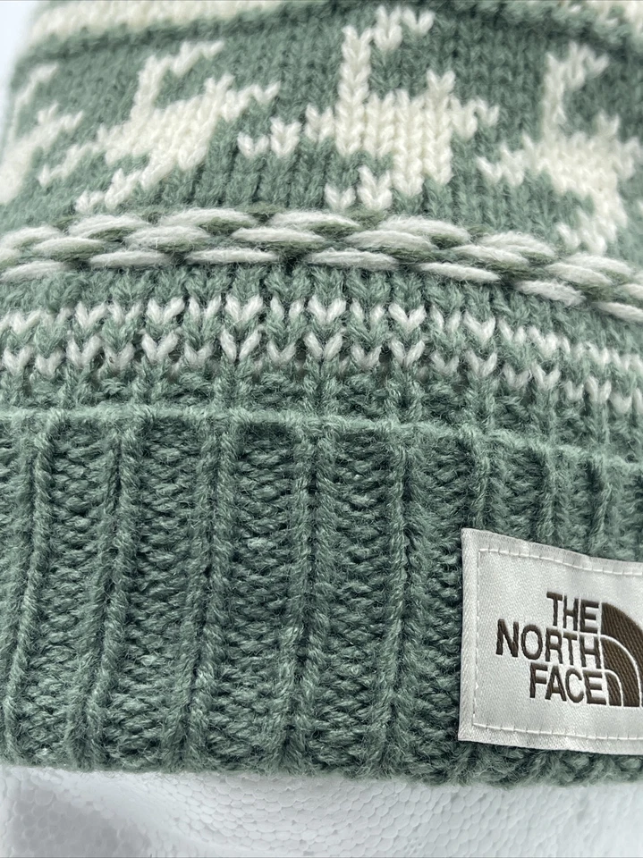 The North Face 女式 Fair Isle 针织 Beanie Laurel 花圈绿色圣诞节爱尔兰 — 第 2/4 张图片