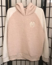 NWT VICTORIA'S SECRET PINK BEIGE IVORY LOGO SHERPA HOODIE PULLOVER SWEATSHIRT