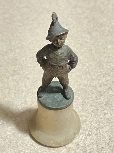 Antique Bronze Boy , circa 1920 Signed ( Hübe)  Alabaster stone base