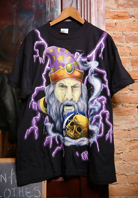 Vintage American Thunder Lightning shirt Wizard 90s Logo mens L 