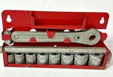 Vintage 11 Piece Indestro Socket Wrench Set no 1454 Wall Mount