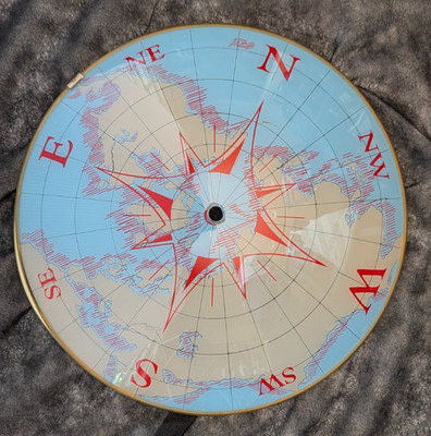 Vintage MCM Compass World Globe Map Nautical Ceiling Light Glass Shade w Knob