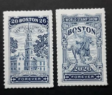 US Scott #6029-30, 2025 Forever, Boston 2026 World Stamp Show. Set of 2 AS SHOWN