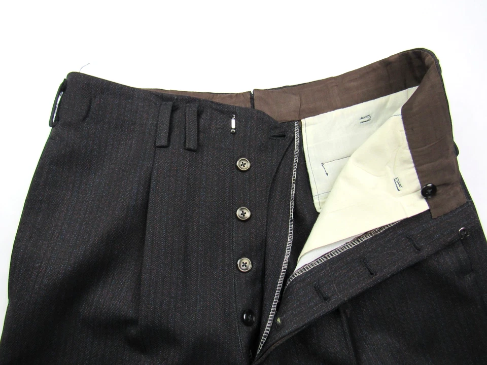 Pantalón de vestir de lana de colección años 50 con botones y manchas de mosca 29,5 x 29,5 Hollywood años 50 Foto 2 de 4