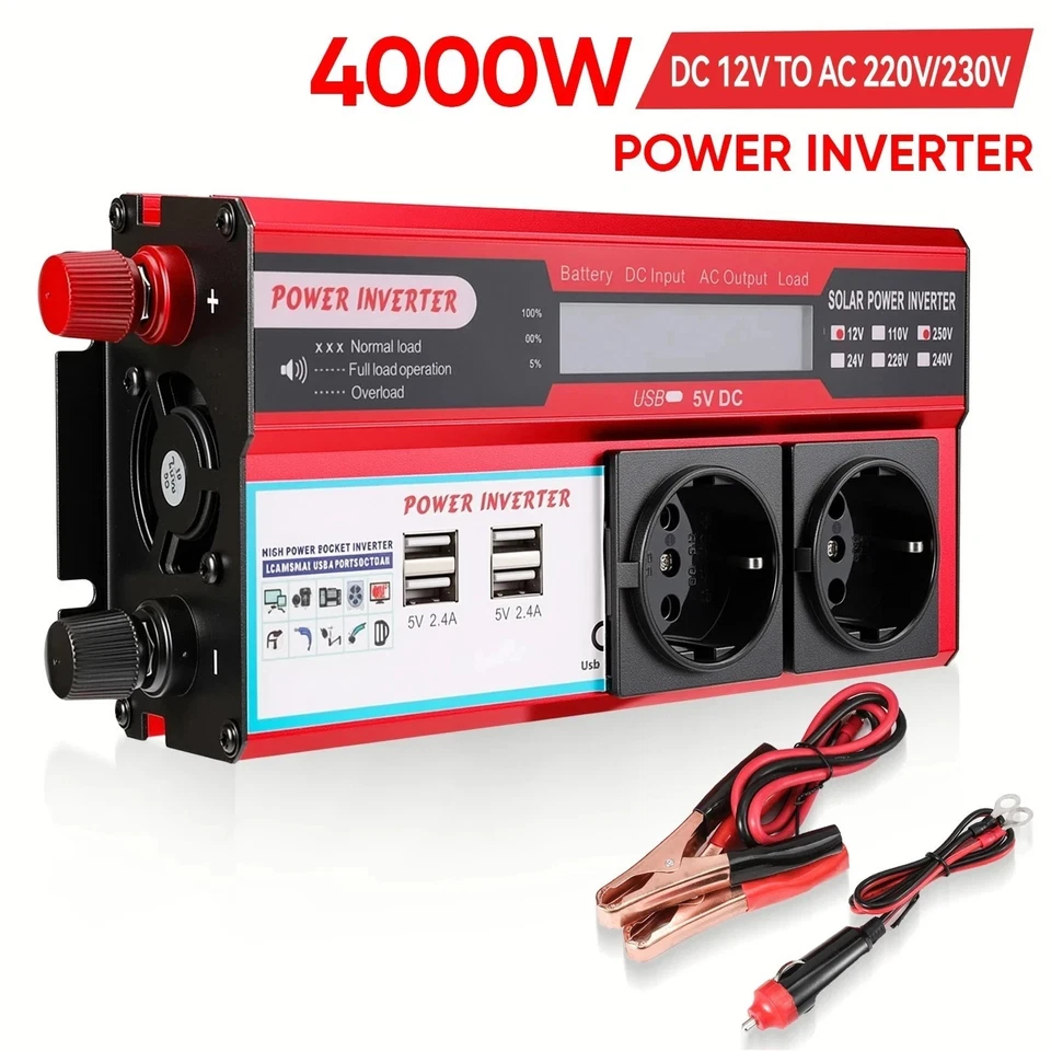 Inverter Onda Sinusoidale 12V 220V 4000W Convertitore di Potenza Trasformatore
