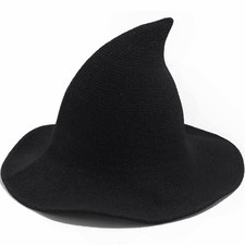 Halloween Witch Hat Wizard Costume Cosplay Wool Knitted Wide Brim Pointed Hat