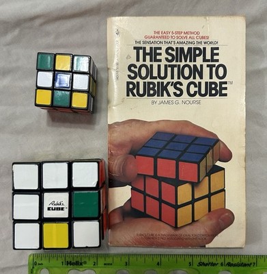 Vintage 1980's Rubik's Cube 2'' & The Simple Solution Book Booklet & 1 1/2'' Cube
